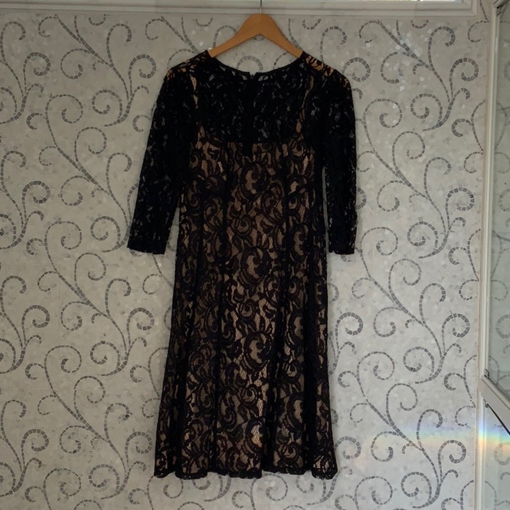 Cocktail dress black lace with gold satin
